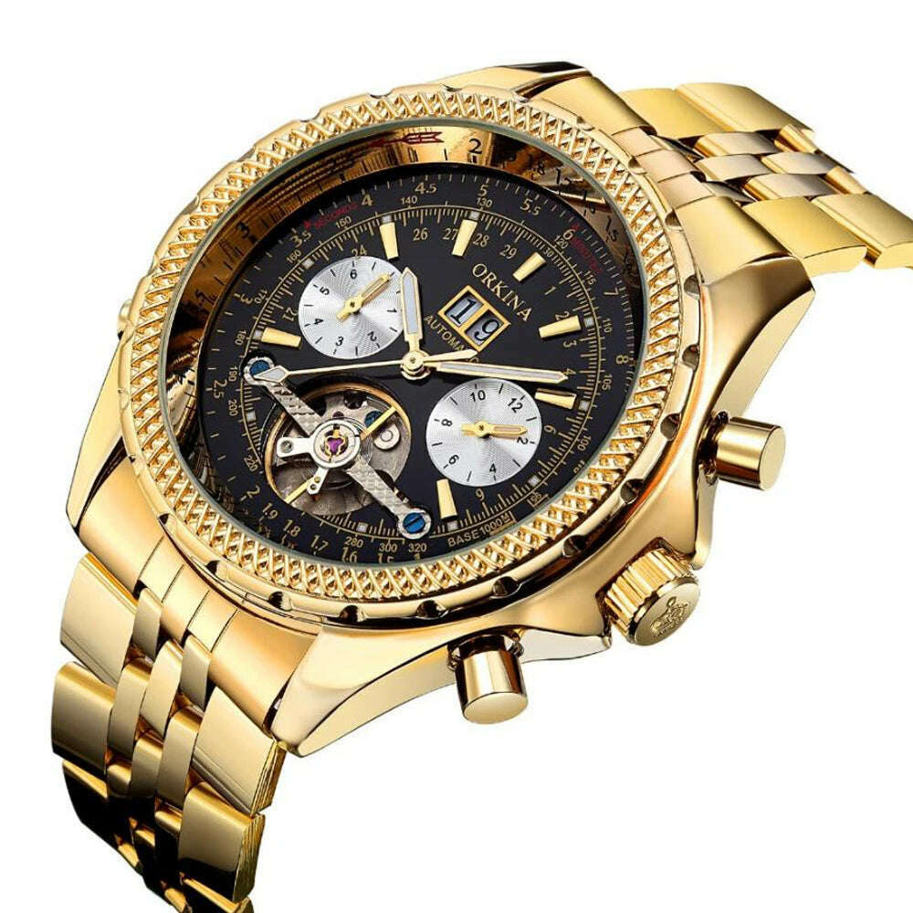 KIMLUD, MGORKINA Mechanic Watch Top Brand Luxury Mens Watches Automatic Luxury Watch Men Sport Wristwatch Mens Reloj Hombre Tourbillon, gold black / CHINA, KIMLUD Women's Clothes
