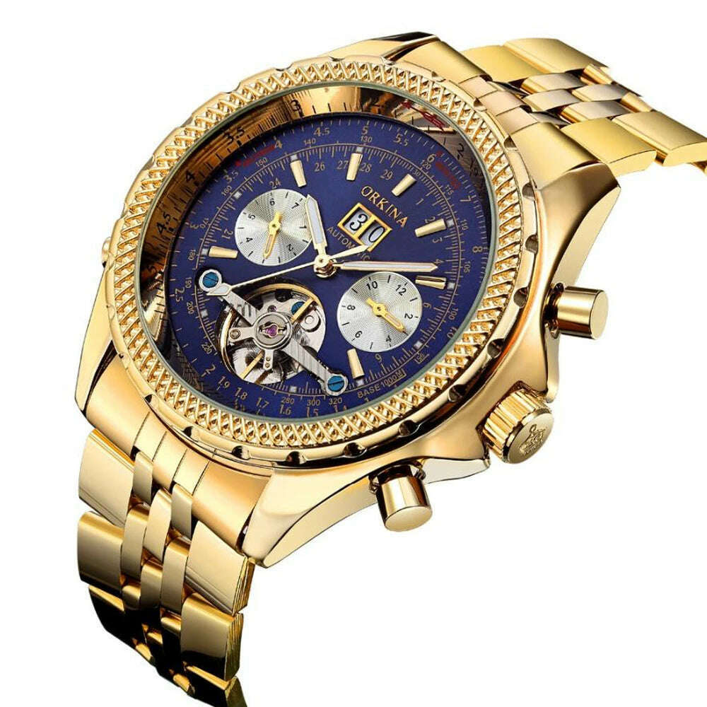KIMLUD, MGORKINA Mechanic Watch Top Brand Luxury Mens Watches Automatic Luxury Watch Men Sport Wristwatch Mens Reloj Hombre Tourbillon, gold blue / CHINA, KIMLUD Women's Clothes