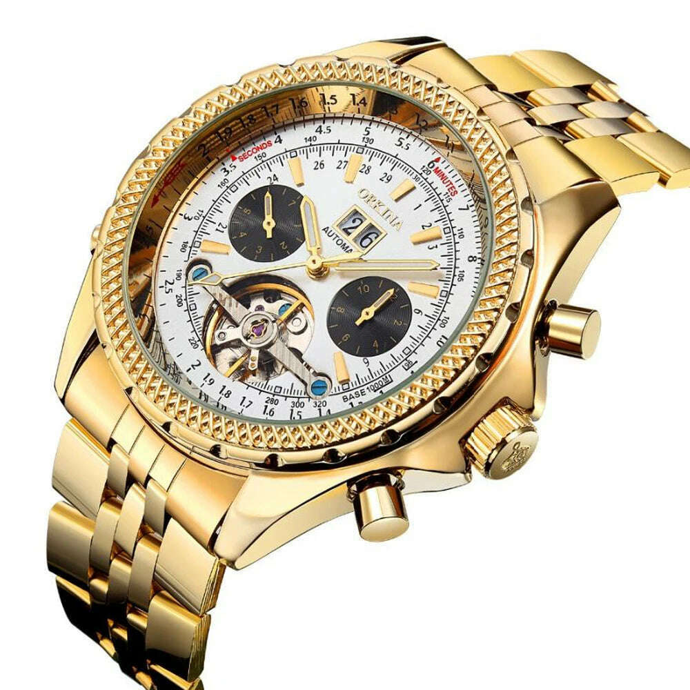KIMLUD, MGORKINA Mechanic Watch Top Brand Luxury Mens Watches Automatic Luxury Watch Men Sport Wristwatch Mens Reloj Hombre Tourbillon, gold white / CHINA, KIMLUD Women's Clothes