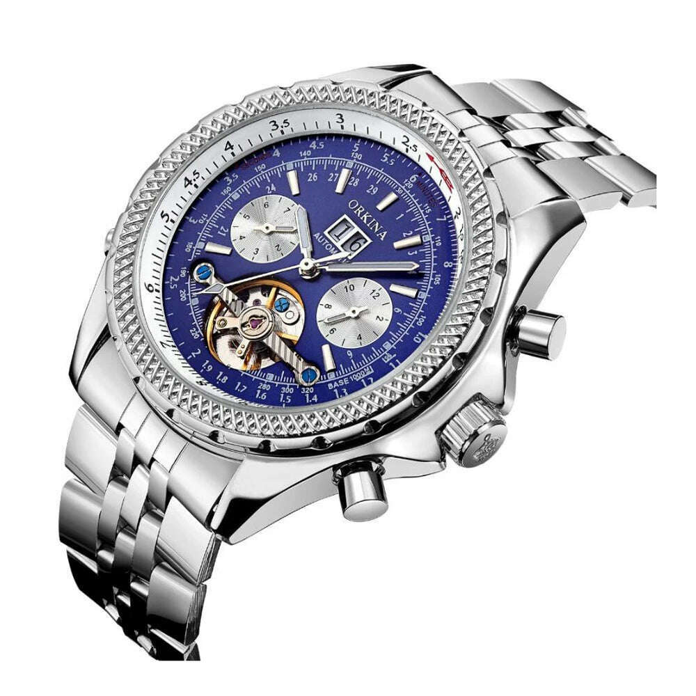 KIMLUD, MGORKINA Mechanic Watch Top Brand Luxury Mens Watches Automatic Luxury Watch Men Sport Wristwatch Mens Reloj Hombre Tourbillon, silver blue / CHINA, KIMLUD Women's Clothes
