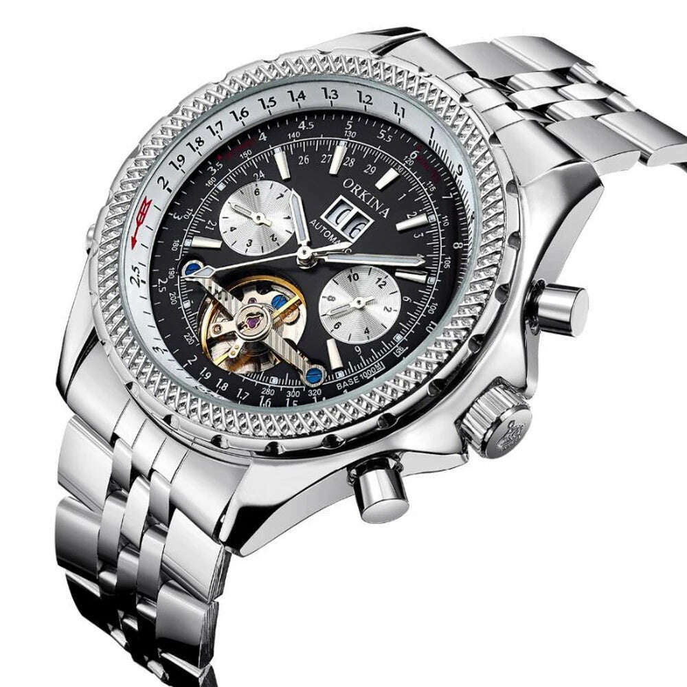 KIMLUD, MGORKINA Mechanic Watch Top Brand Luxury Mens Watches Automatic Luxury Watch Men Sport Wristwatch Mens Reloj Hombre Tourbillon, silver black / CHINA, KIMLUD Women's Clothes