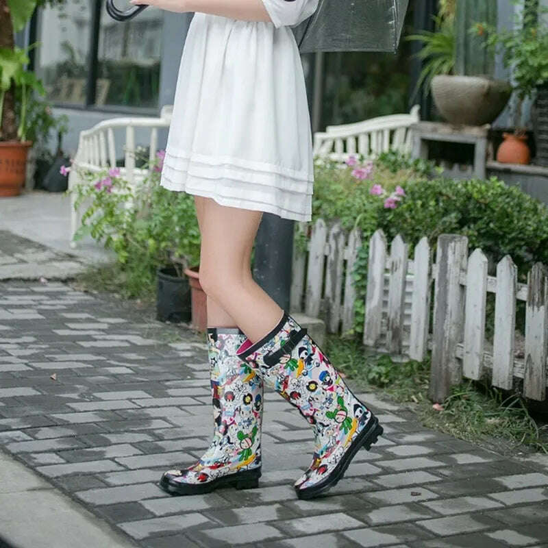 KIMLUD, Miaoguan 2022 Women Rainboots Non-slip Waterproof Rain Shoes Cartoons Rubber Mid Calf Casual Female Water Shoes Woman Galoshes, KIMLUD Womens Clothes