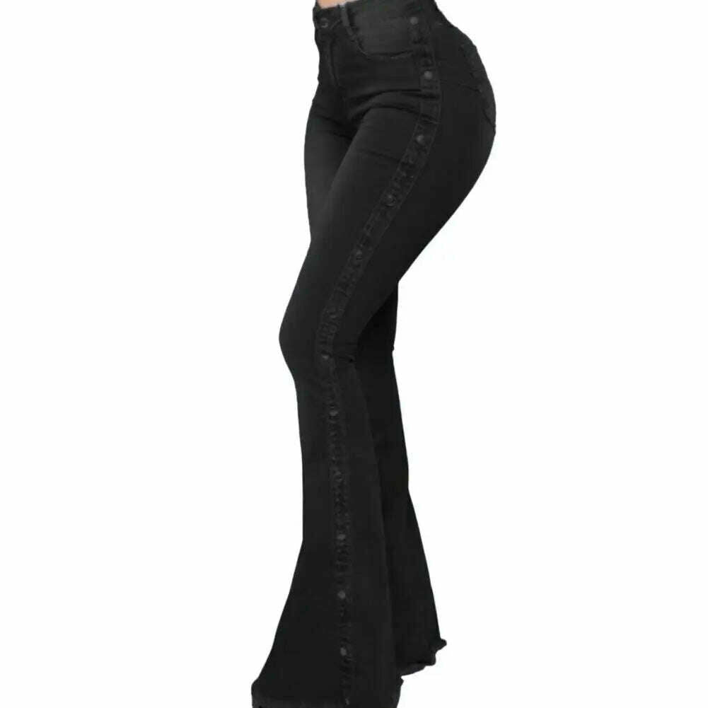 Mid Waisted Stretch Flare Jeans Women Denim Pants Wide Leg Butt-lifted Casual Korean Style Skinny Bell Bottom Pocket Trousers - KIMLUD