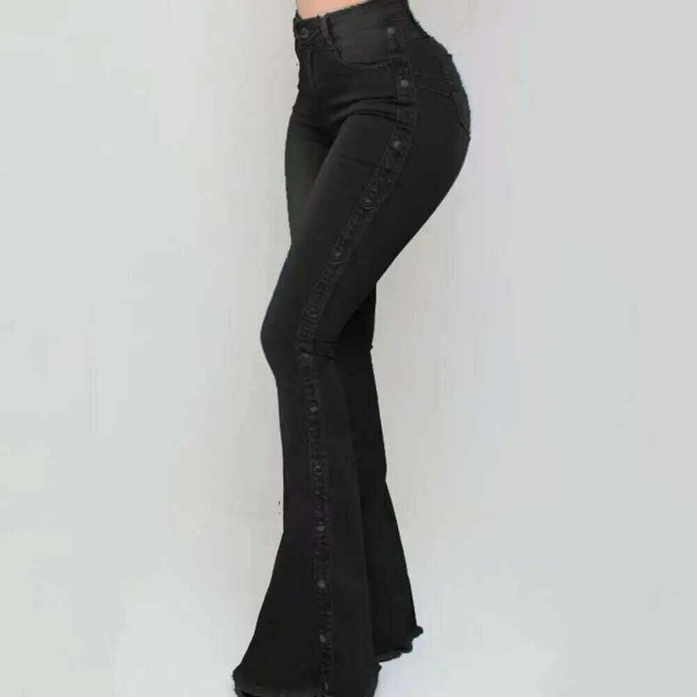 Mid Waisted Stretch Flare Jeans Women Denim Pants Wide Leg Butt-lifted Casual Korean Style Skinny Bell Bottom Pocket Trousers - KIMLUD