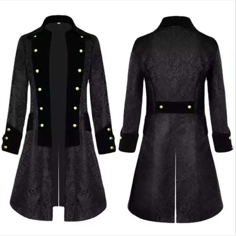 Middle Ages Prince Cosplay Black Turn Down Collar Steampunk Men Jacket Long Sleeve Gothic Noble Men Texudo Medieval Costume - KIMLUD