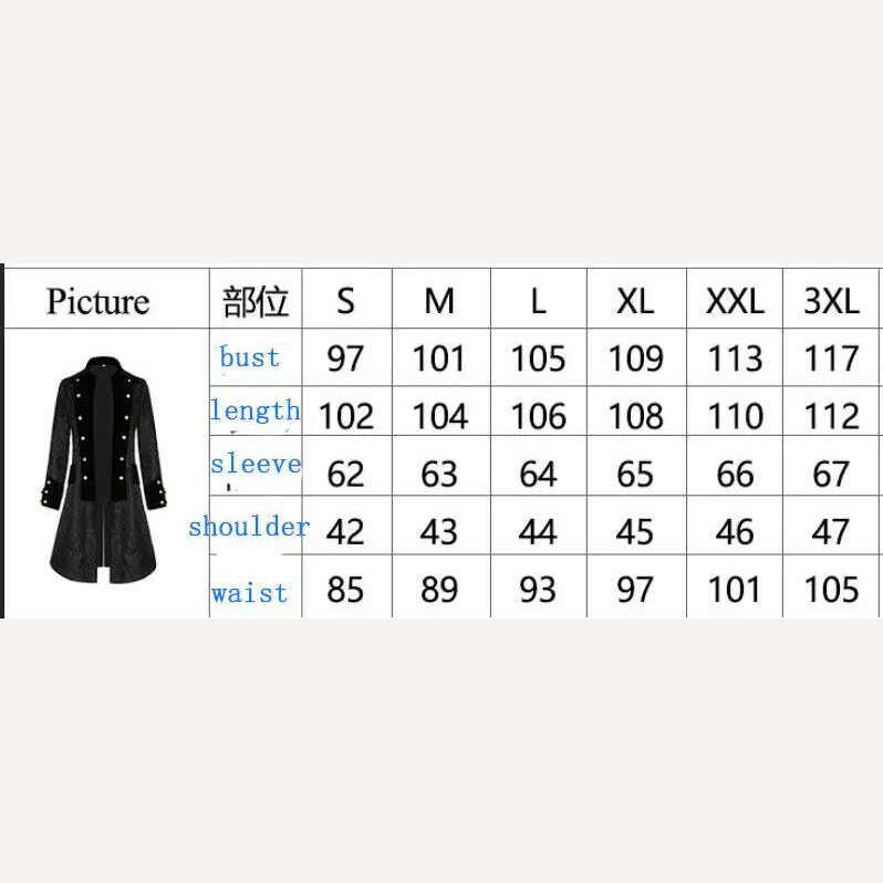 KIMLUD, Middle Ages Prince Cosplay Black Turn Down Collar Steampunk Men Jacket Long Sleeve Gothic Noble Men Texudo Medieval Costume, KIMLUD Women's Clothes