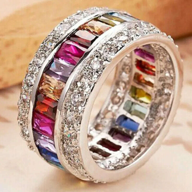 KIMLUD, Milangirl Luxury Romantic Zircon Wedding Engagement Round Circle Couple Rings For women  Jewelry Ring, KIMLUD Women's Clothes
