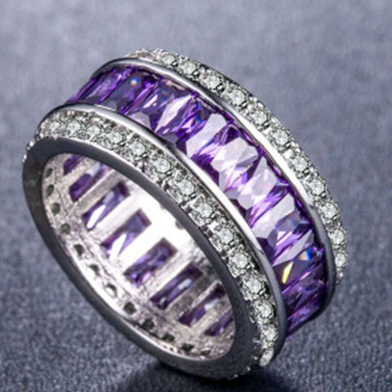 KIMLUD, Milangirl Luxury Romantic Zircon Wedding Engagement Round Circle Couple Rings For women  Jewelry Ring, PURPLE / 6, KIMLUD Women's Clothes
