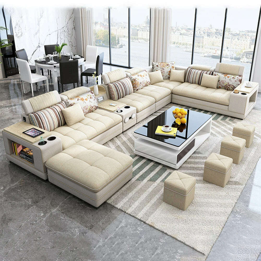 KIMLUD, MINGDIBAO Bluetooth Sectional Sofa Bed Sets Big U Shape Corner Cloth Couch with Speaker Sound System for Living Room Furniture, KIMLUD Womens Clothes