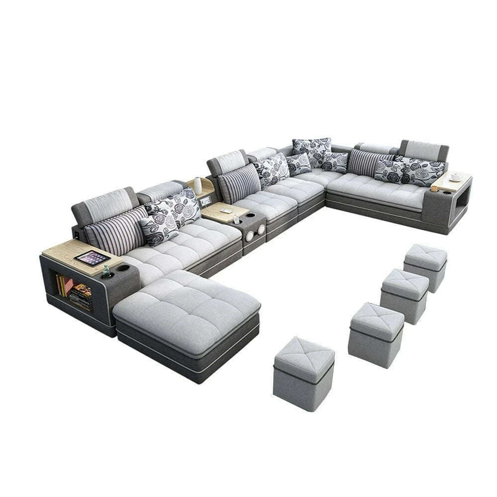 KIMLUD, MINGDIBAO Bluetooth Sectional Sofa Bed Sets Big U Shape Corner Cloth Couch with Speaker Sound System for Living Room Furniture, grey color, KIMLUD APPAREL - Womens Clothes