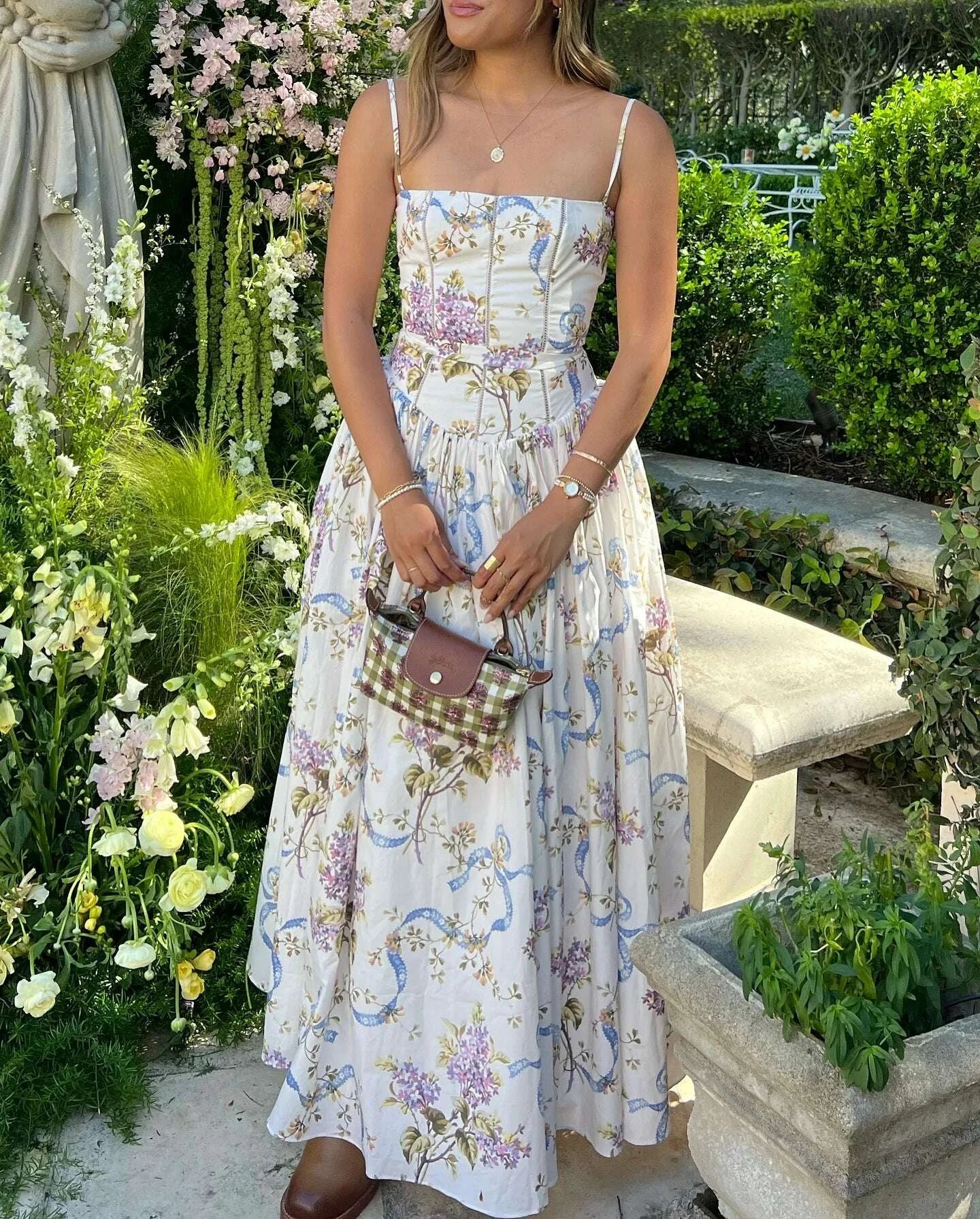 Mingimingxi Summer Elegant Party Dresses 2024 Floral Print One-piece Graduation Dress Strap Midi Long Dresses Women's Clothing