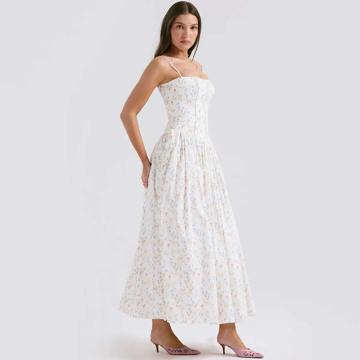 Mingimingxi Summer Elegant Party Dresses 2024 Floral Print One-piece Graduation Dress Strap Midi Long Dresses Women's Clothing