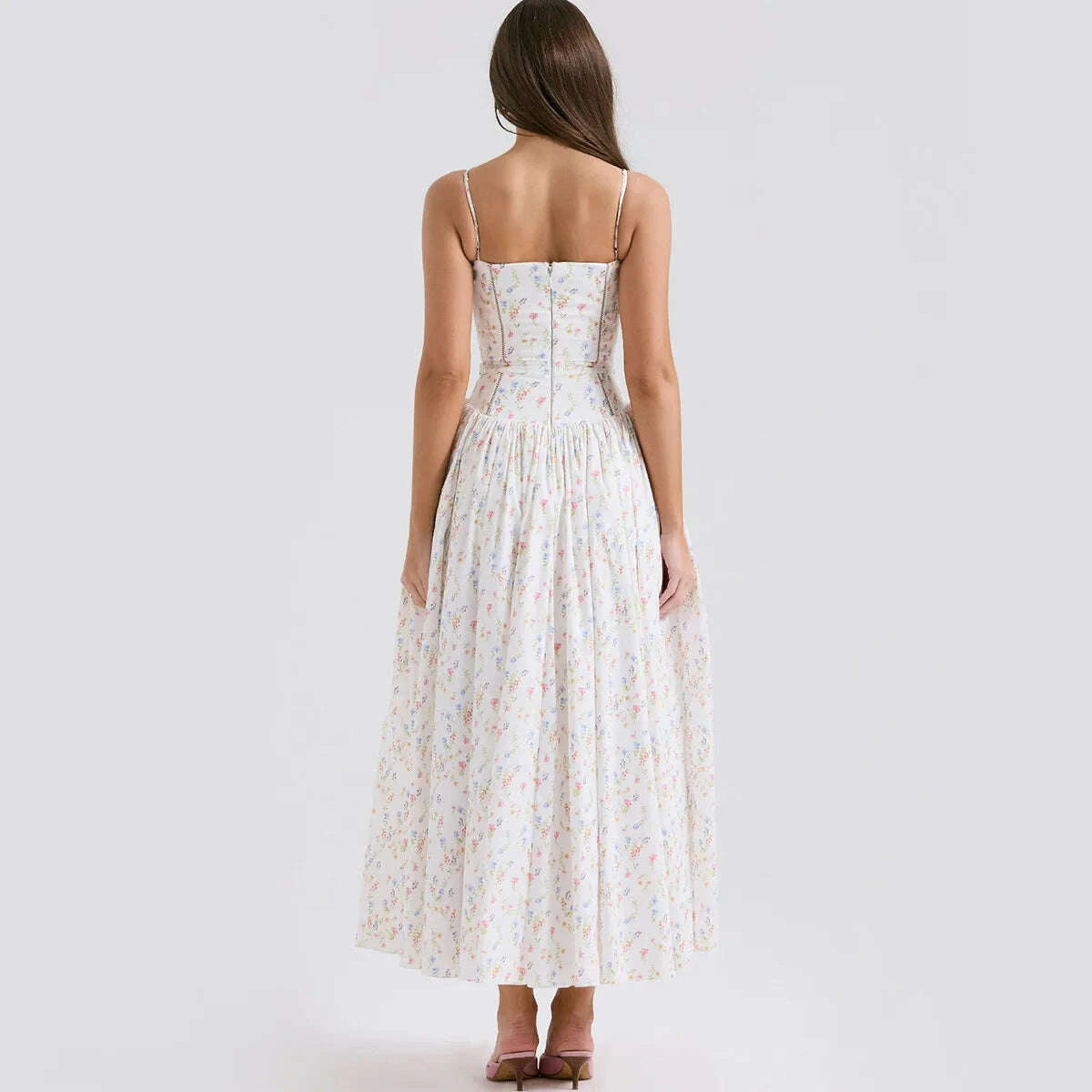 Mingimingxi Summer Elegant Party Dresses 2024 Floral Print One-piece Graduation Dress Strap Midi Long Dresses Women's Clothing