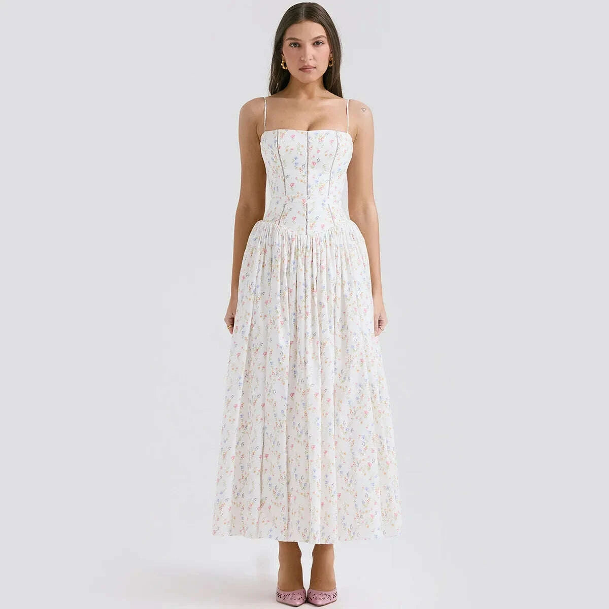 Mingimingxi Summer Elegant Party Dresses 2024 Floral Print One-piece Graduation Dress Strap Midi Long Dresses Women's Clothing