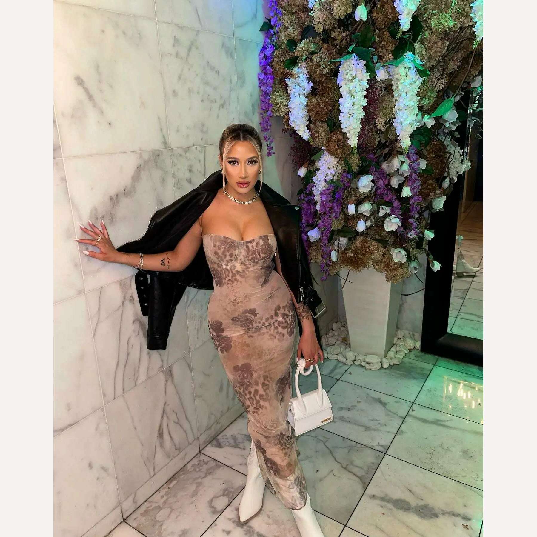 Mingmingxi Spaghetti Strap Floral Print Maxi Prom Dress Sexy Mesh Bride Wedding Guest Dress Women Evening Party Dresses Slim - KIMLUD