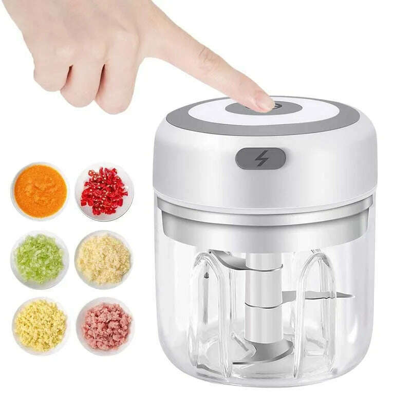 Mini Wireless Electric Garlic Crusher 100ml/250ml Portable Chopper USB Charging Ginger Chili Vegetable Masher Machine Kitchen - KIMLUD