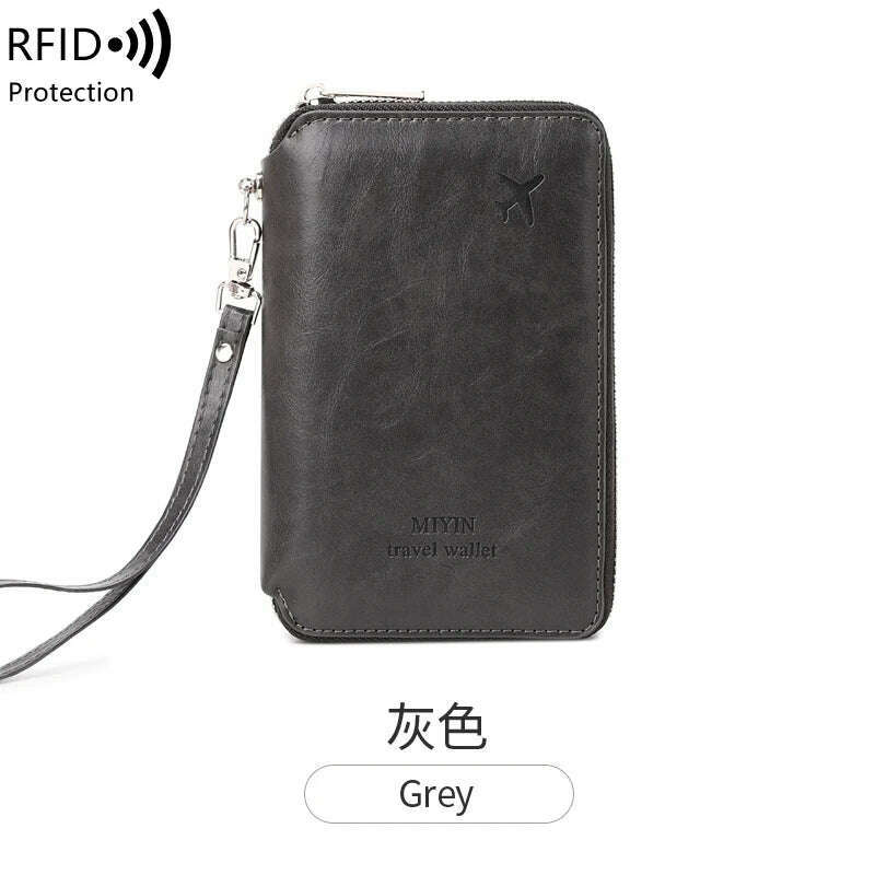 KIMLUD, Minimalist and fashionable RFID passport holder multifunctional PU leather travel accessory passport holder wallet holder unisex, HZ720-grey, KIMLUD Womens Clothes