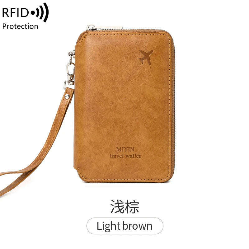 KIMLUD, Minimalist and fashionable RFID passport holder multifunctional PU leather travel accessory passport holder wallet holder unisex, HZ720-Lightbrown, KIMLUD Womens Clothes