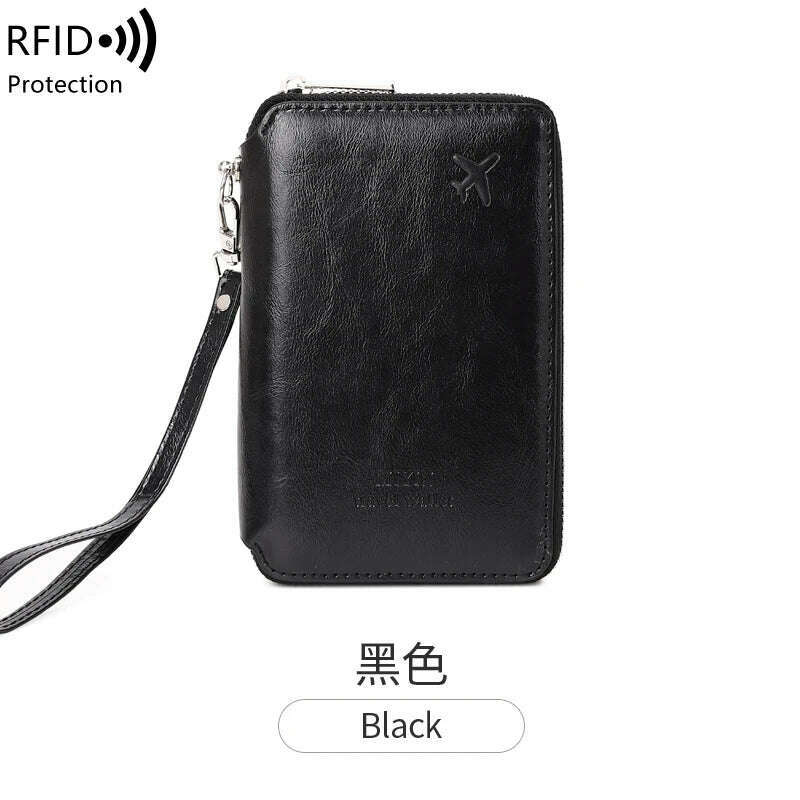 KIMLUD, Minimalist and fashionable RFID passport holder multifunctional PU leather travel accessory passport holder wallet holder unisex, HZ720-black, KIMLUD Womens Clothes