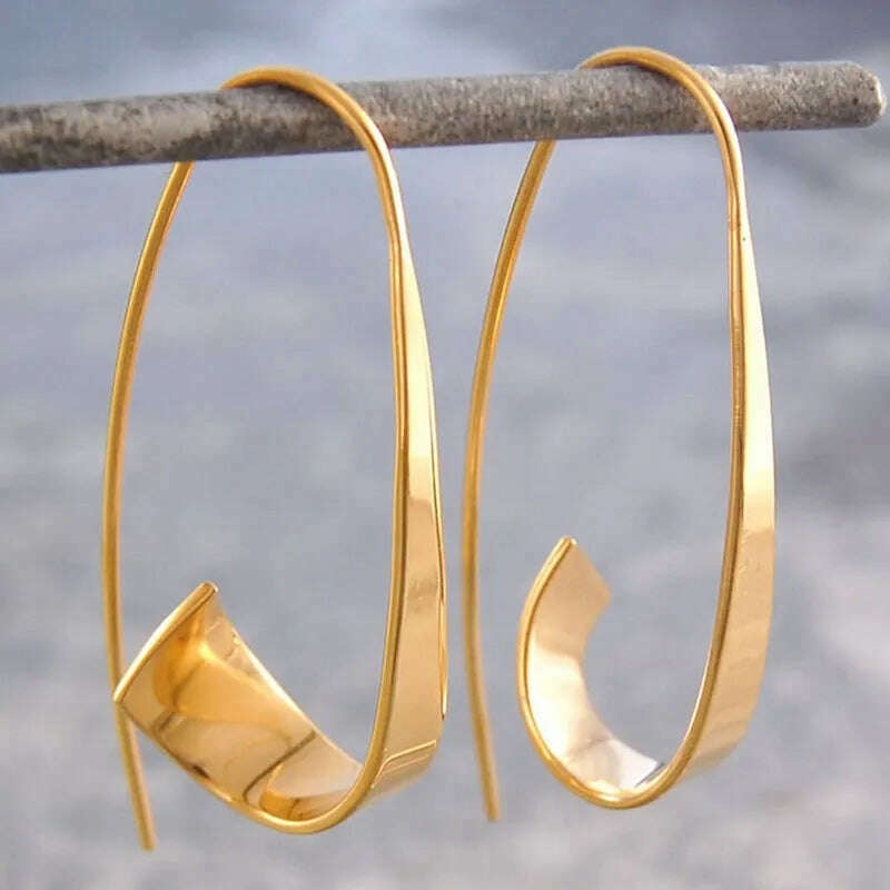 KIMLUD, Minimalist Long Hook Spiral Hoop Earrings for Women Jewelry Fashion Gold Silver Color Geometric Metal Statement Earring, Earrings SX074-1, KIMLUD Women's Clothes