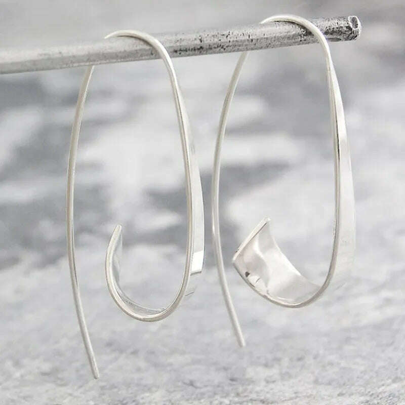 KIMLUD, Minimalist Long Hook Spiral Hoop Earrings for Women Jewelry Fashion Gold Silver Color Geometric Metal Statement Earring, Earrings X074-2, KIMLUD Womens Clothes