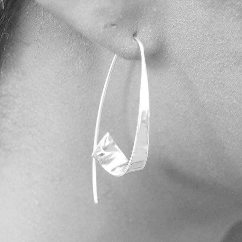 KIMLUD, Minimalist Long Hook Spiral Hoop Earrings for Women Jewelry Fashion Gold Silver Color Geometric Metal Statement Earring, KIMLUD Womens Clothes