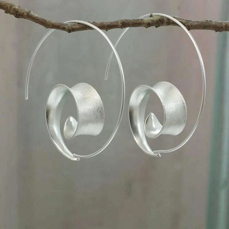 KIMLUD, Minimalist Long Hook Spiral Hoop Earrings for Women Jewelry Fashion Gold Silver Color Geometric Metal Statement Earring, Earrings X726-1, KIMLUD Womens Clothes
