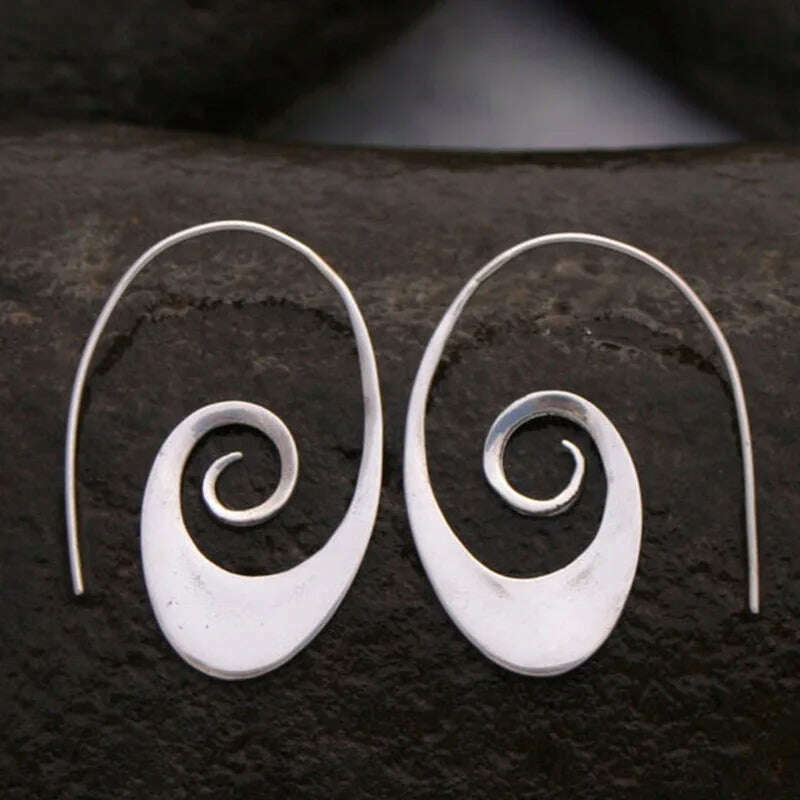 KIMLUD, Minimalist Long Hook Spiral Hoop Earrings for Women Jewelry Fashion Gold Silver Color Geometric Metal Statement Earring, Earrings N268-1, KIMLUD Womens Clothes
