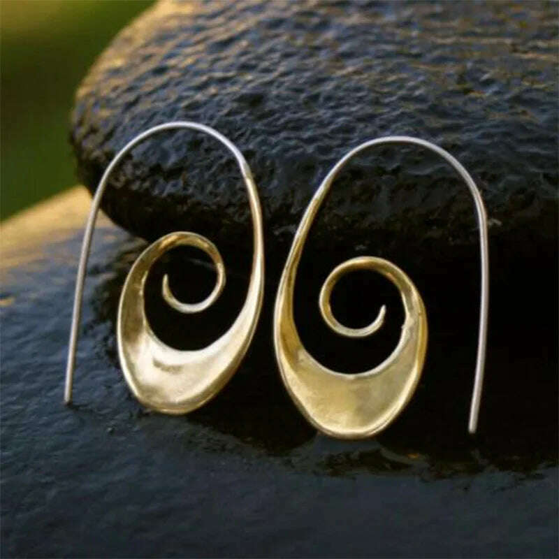 KIMLUD, Minimalist Long Hook Spiral Hoop Earrings for Women Jewelry Fashion Gold Silver Color Geometric Metal Statement Earring, Earrings N268-2, KIMLUD Womens Clothes