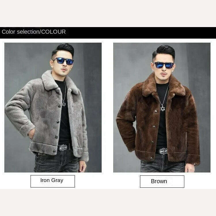 KIMLUD, Mink coat men's whole mink mink winter fur lapel gray jacket fur men's fashion, KIMLUD Womens Clothes