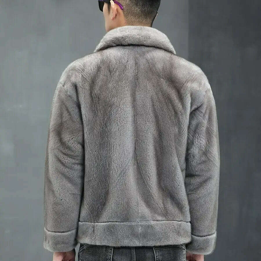 KIMLUD, Mink coat men's whole mink mink winter fur lapel gray jacket fur men's fashion, KIMLUD Womens Clothes