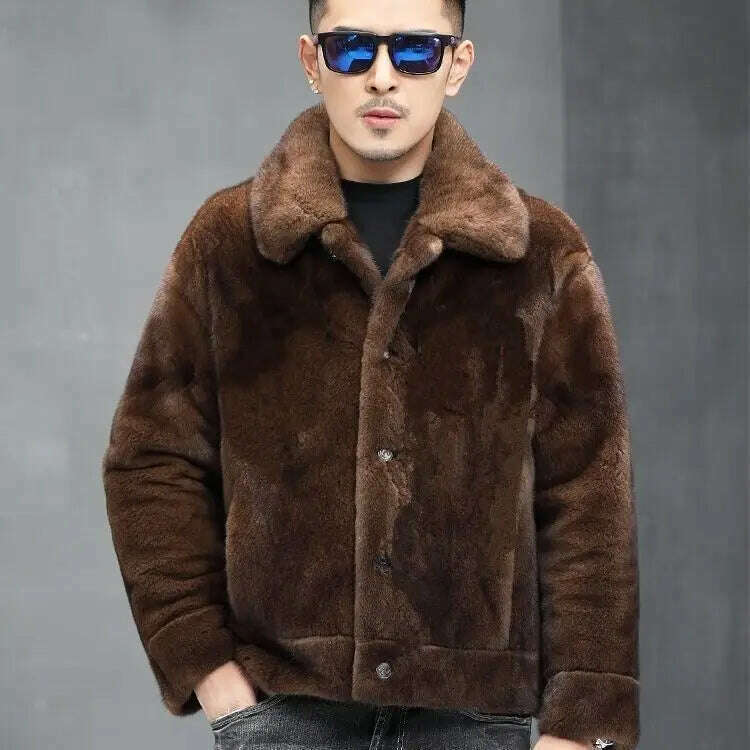 KIMLUD, Mink coat men's whole mink mink winter fur lapel gray jacket fur men's fashion, Khaki / M / China, KIMLUD APPAREL - Womens Clothes