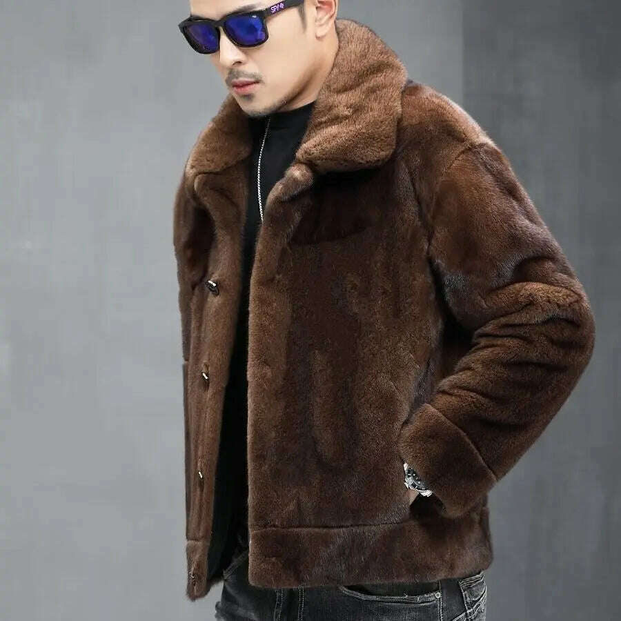KIMLUD, Mink coat men's whole mink mink winter fur lapel gray jacket fur men's fashion, KIMLUD Womens Clothes