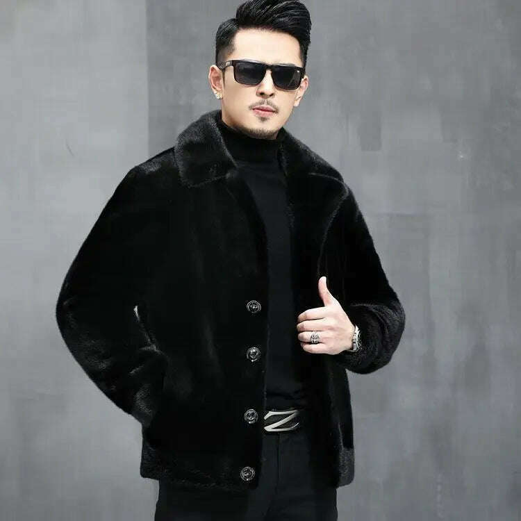 KIMLUD, Mink coat men's whole mink mink winter fur lapel gray jacket fur men's fashion, Black / M / China, KIMLUD APPAREL - Womens Clothes