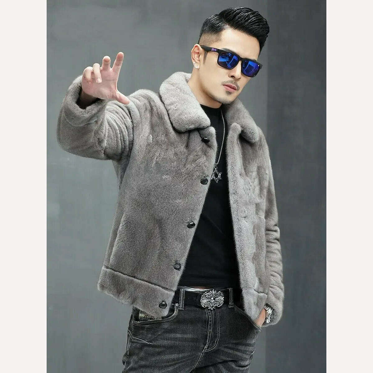 KIMLUD, Mink coat men's whole mink mink winter fur lapel gray jacket fur men's fashion, KIMLUD Womens Clothes