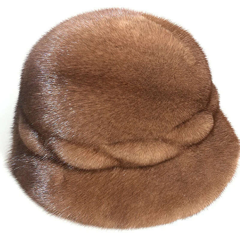 KIMLUD, Mink Fur Hats Whole Mink Fur Cap Real Natural Mink Fur Ear Protection Fisherman Hat Female Fashion Warm Hat For Woman, KIMLUD Women's Clothes