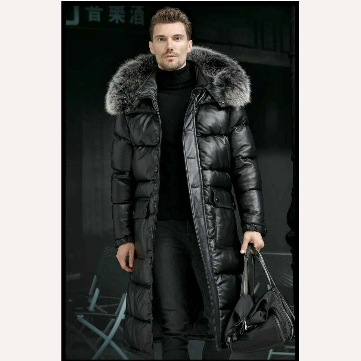 KIMLUD, Minus 40 degrees Celsius Warm Top Layer Cowhide Genuine Leather Jacket Men X-Long Duck Down Leather Coat Real Fur Hooded Coats, KIMLUD Womens Clothes