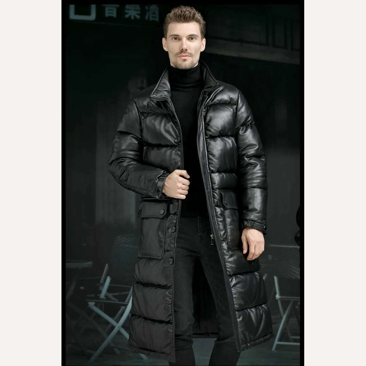 KIMLUD, Minus 40 degrees Celsius Warm Top Layer Cowhide Genuine Leather Jacket Men X-Long Duck Down Leather Coat Real Fur Hooded Coats, KIMLUD Womens Clothes