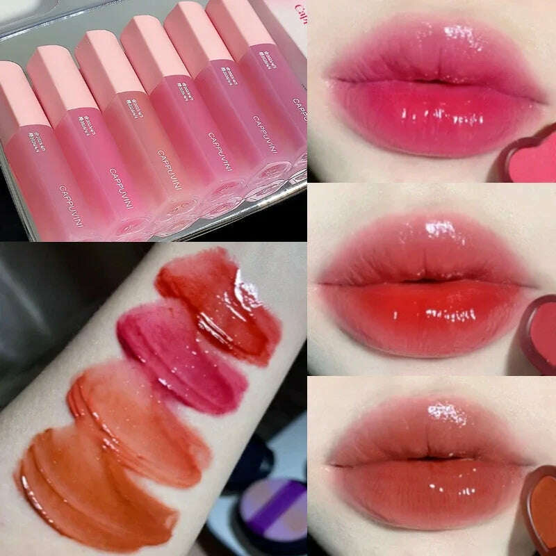 KIMLUD, Mirror Water Lip Glaze Pink Love Heart Moisturizing Sexy Red Lip Tint Liquid Lipstick Makeup Longlasting Non-stick Cup Lip Gloss, KIMLUD Womens Clothes