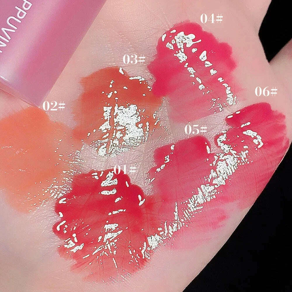 KIMLUD, Mirror Water Lip Glaze Pink Love Heart Moisturizing Sexy Red Lip Tint Liquid Lipstick Makeup Longlasting Non-stick Cup Lip Gloss, KIMLUD Womens Clothes