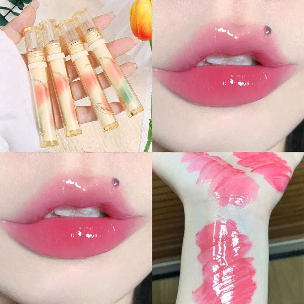 KIMLUD, Mirror Water Lip Glaze Pink Love Heart Moisturizing Sexy Red Lip Tint Liquid Lipstick Makeup Longlasting Non-stick Cup Lip Gloss, KIMLUD Womens Clothes