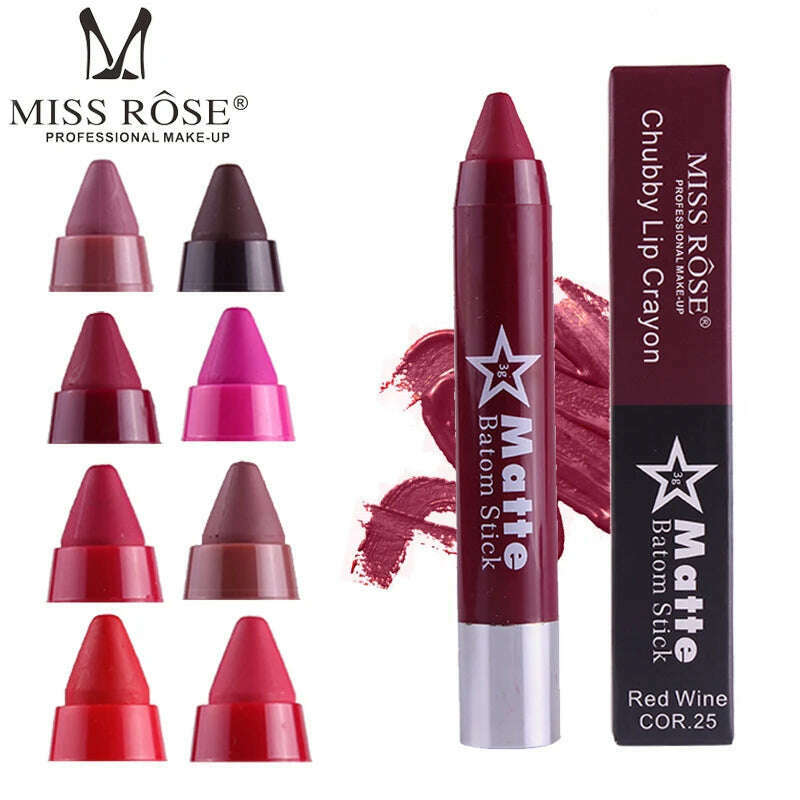 KIMLUD, Miss Rose aumatic matte lipstick vintage rose red lipstick pencil waterproof long lasting 8 colors nude lip contour pen MS061, KIMLUD Womens Clothes