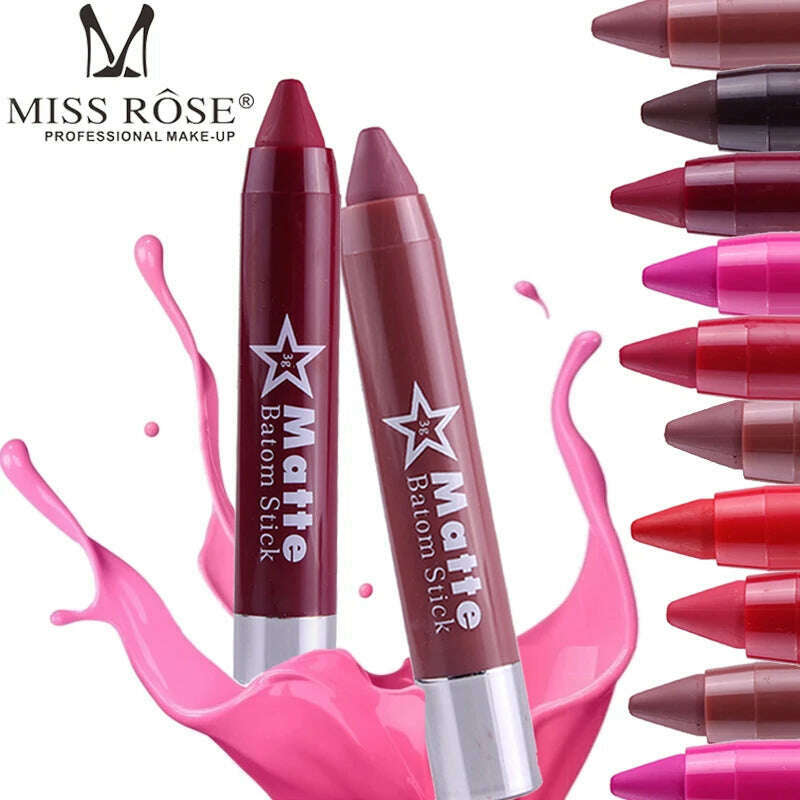 KIMLUD, Miss Rose aumatic matte lipstick vintage rose red lipstick pencil waterproof long lasting 8 colors nude lip contour pen MS061, KIMLUD Womens Clothes