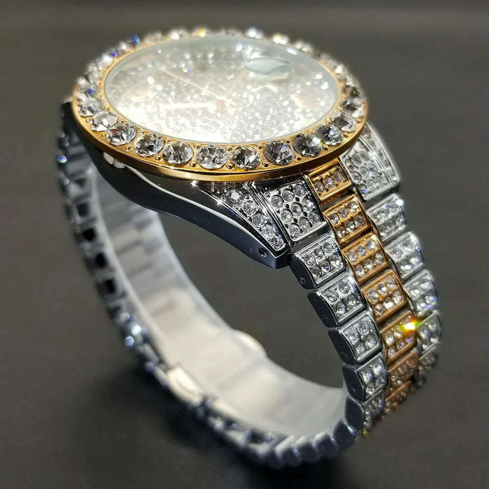 MISSFOX Hip Hop Men Watches Brand Luxury Roman Ice Out Automatic Date Male Wristwatch Full Diamond Waterproof Luminous Watch New - KIMLUD