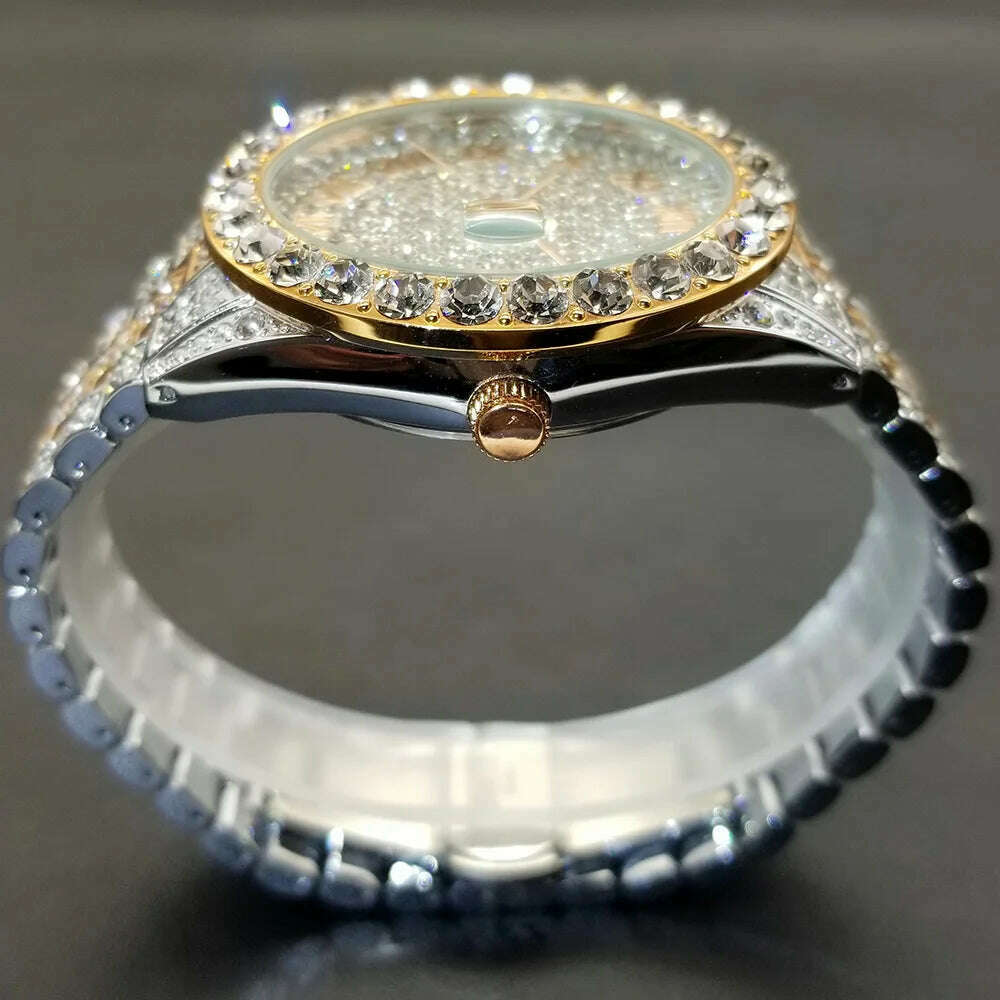 MISSFOX Hip Hop Men Watches Brand Luxury Roman Ice Out Automatic Date Male Wristwatch Full Diamond Waterproof Luminous Watch New - KIMLUD