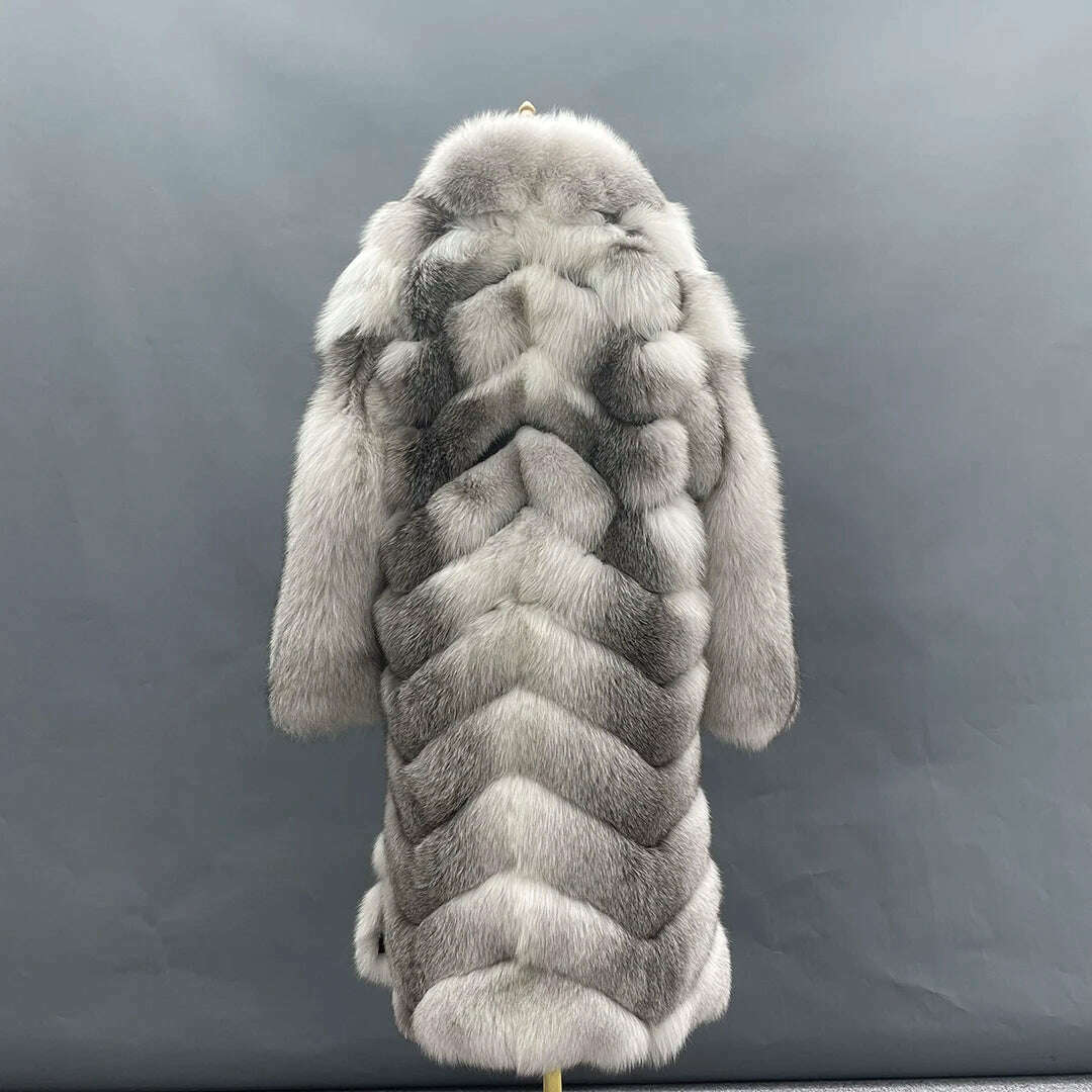 KIMLUD, MISSJANEFUR 2022 Luxury Crystal Fox Fur Coat Women Long over the Knee Warm Real Fur Overcoat Winter Women Outwear Natual Fur, KIMLUD Womens Clothes