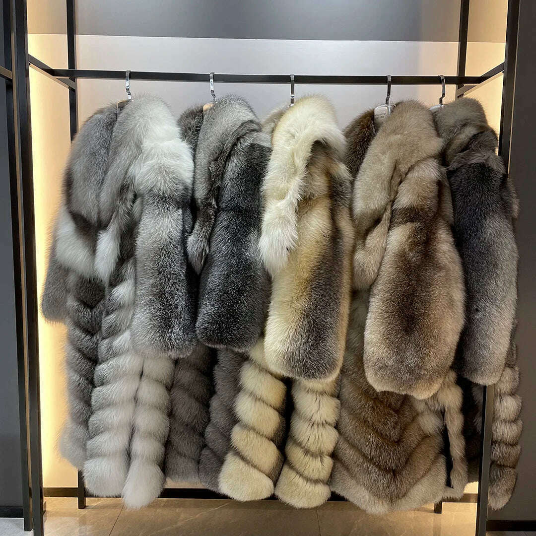 KIMLUD, MISSJANEFUR 2022 Luxury Crystal Fox Fur Coat Women Long over the Knee Warm Real Fur Overcoat Winter Women Outwear Natual Fur, KIMLUD Women's Clothes