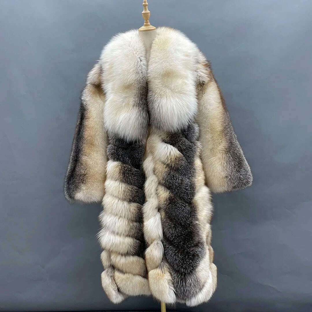 KIMLUD, MISSJANEFUR 2022 Luxury Crystal Fox Fur Coat Women Long over the Knee Warm Real Fur Overcoat Winter Women Outwear Natual Fur, gold island fox / S(bust 100cm), KIMLUD APPAREL - Womens Clothes