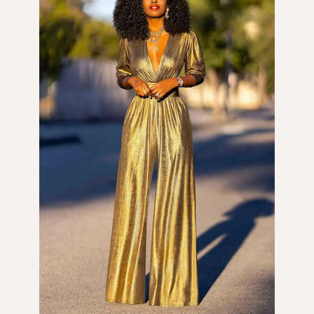 Missuoo 2024 Summer New Women's Solid Color Streetwear Jumpsuit Deep V-neck Half Sleeve High Waist Wide Leg Overalls Suits - KIMLUD