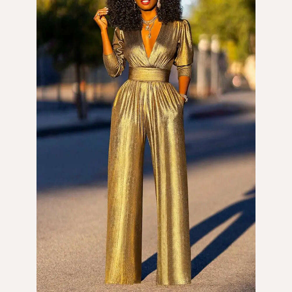 Missuoo 2024 Summer New Women's Solid Color Streetwear Jumpsuit Deep V-neck Half Sleeve High Waist Wide Leg Overalls Suits - KIMLUD